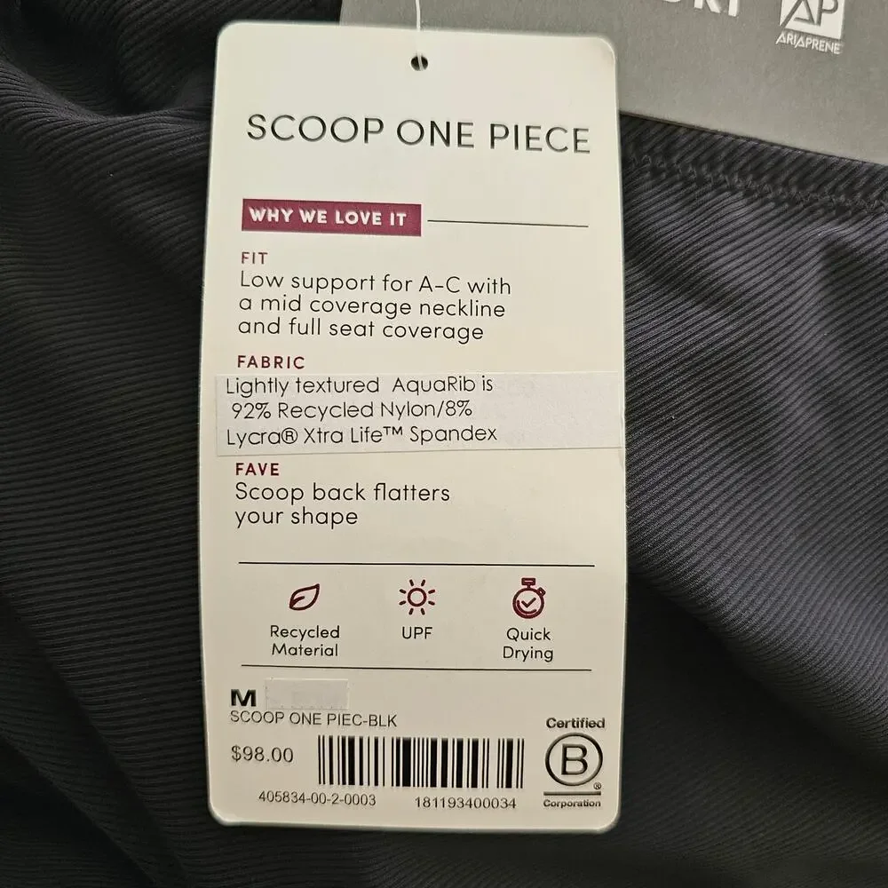 ATHLETA NWT Black Cloudbreak AquaRib Scoop Neck One-Piece Swimsuit Sz M - Picture 9 of 16